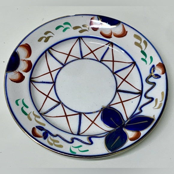 19th Century Antique Gaudy Welsh Dowsywales Pattern 6” Round Hand Painted Plate - Picture 2 of 9
